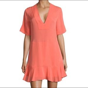 A.L.C. Delaney Silk Ruffle Dress Pockets Coral NWT
